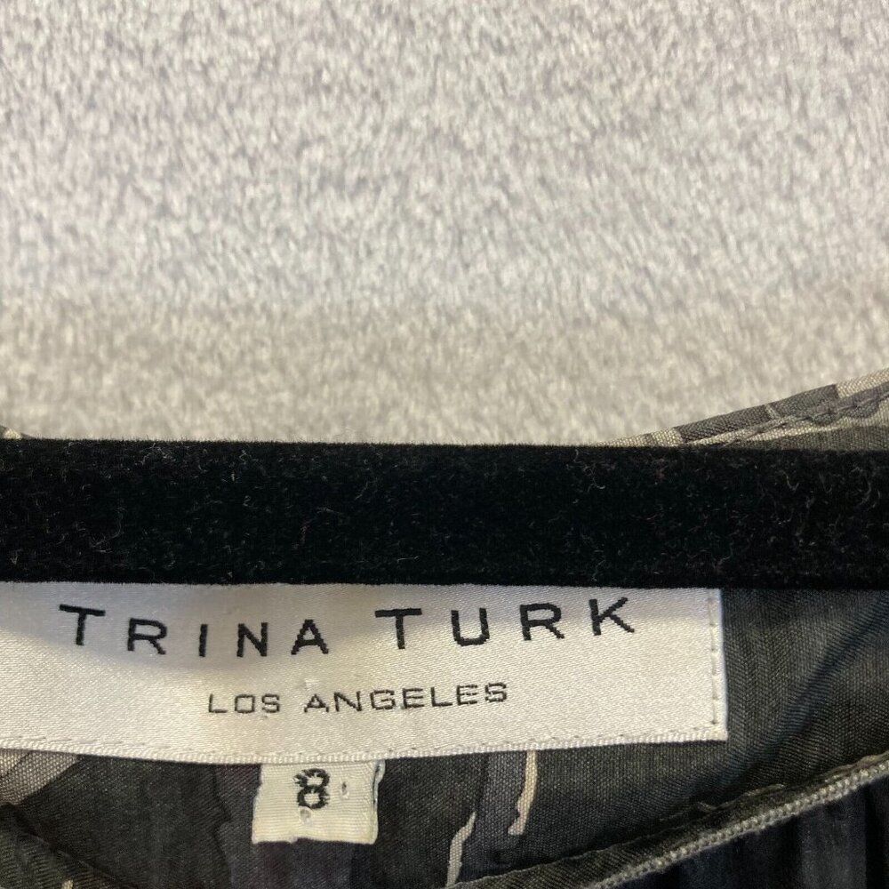 TRINA TURK Silk &‎ Wool Mid High Dress Womens Size 8 Black White Floral - Picture 5 of 13